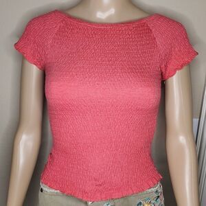 Girls Orange Shirred Frill Trim  Top